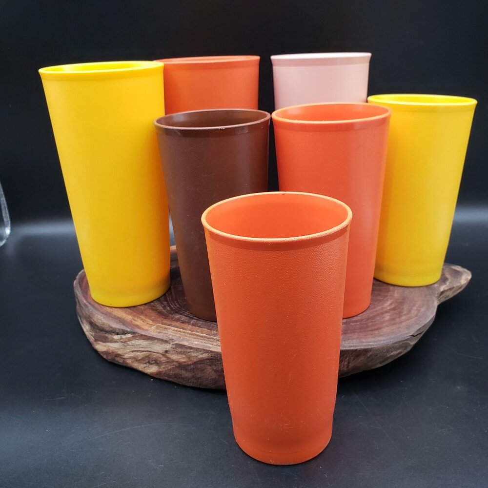 Vintage Tupperware Tumblers Mixed Color Lot of 7 USA Made Retro Plastic Cups